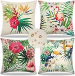 Weldomcor Waterproof Cushion Cover Set of 4, 45x45 cm Tropical Plant Pattern Outdoor Throw Cushion Cover Bohemian Decorative Pillow Cases for Garden Patio Porch Bench Sofa Indoor Living Room Chair