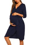 Ekouaer Maternity Nursing Robe,Delivery Nightgowns Hospital Breastfeeding Gown (Navy, Large)