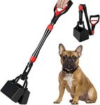 Nasjac Dog Pooper Scooper, 32'' Long Handle Foldable Pet Pooper Scooper Flat Bottom, Portable Poop Waste Pick Up Rake with Durable Spring for Small Medium Large Dog Puppy (Length: 32"/81cm, Red)