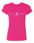 Kropsis Heartbeat Ribbon - Breast Cancer Awareness Women's T-Shirt, L, Heliconia Pink