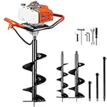 DC HOUSE 63cc 3.4HP Gas Powered Post Hole Digger with Two Earth Auger Drill Bit 6" & 10" + Extention for Any Earth Ice Digging/Drilling Operation