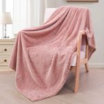 Exclusivo Mezcla Extra Large Fleece Throw Blanket, 127x178 CM Soft Jacquard Weave Waffle Pattern Throws for Sofa Settees, Dusty Pink Blanket