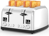 Toaster 4 Slice,Ultra-Clear Led Display, Dual Control Panels With Independent Settings,Retro Stainless Steel Toater with 6 Shade Settings,4 Slice Toaster with Bagel Lainsten Toaster T-5057D (Silver)