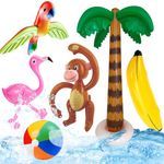 6pcs Beach Party Decorations Set Inflatable Palm Tree Flamingo Beach Ball Banana Monkey Parrot Toys for Hawaii Summer Luau Beach Pool Party Supplies Decor Backdrop