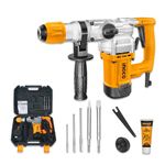 INGCO Rotary Hammer SDS-Plus Chuck Heavy Duty Rotary 5J with Vibration Control Hammer Drill, 1250W | 3800bpm, 6 drills and 2 chisels with Case, Yellow, Black