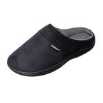 isotoner Men's Open Back Slipper with Memory Foam and Indoor/Outdoor Sole Slip on, Fuax Microsuede Black, 11-Numeric_12