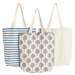 Juvale Cotton Canvas Reusable Shopping Bags for Grocery, Tools, Travel, Beach, 3 Designs, 38 x 42 cm