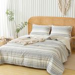 COTTEBED Boho Comforter Set King Beige Ultra Soft Lightweight Microfiber Bohemian Chic Striped Aztec Folkloric Art Pattern CAL KING Bedding Quilt 1 Down Comforter Set & 2 Pillowsham for All Season Use