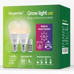 Necgemlex Smart LED Grow Light Bulbs with Remote Controller, Sun Simulation Mode, Built-in Auto Timer, A21/A70 E26/E27 9W Dimmable Full Spectrum Intelligent Plant Grow Bulbs for Indoor Plants, 2 Pack