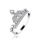 Uloveido Platinum Plated Crown Royal Ring, Women's Cubic Zirconia Wedding Rings, Size 6 7 8 9 10 white