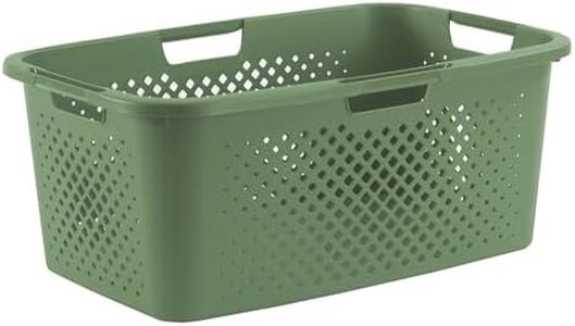 SUNDIS Pixel, panier à linge 40l, en plastique recyclé, vert sauge, 4 poignées latérales, aération sur les 4 côtés
