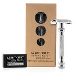 Parker 99R - Long Handle SUPER HEAVYWEIGHT Butterfly Open Double Edge Safety Razor & 5 Shark Super Chrome Blades