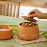 Ellementry Terracotta Biryani Handi with Wooden Lid | Dahi Mitti Handi | Traditional Curd Setter | Storage Container with Lid | Clay Pot with Lid for Cooking | Biryani Serving Pot, 1 Liter, Brown