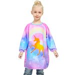 Fiodrimy Kids Art Smock, Unicorn Painting Smocks with Pocket, Waterproof Artist Long Sleeve Artist Apron for Child Girls Boys 8-12 Years, Large