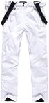 YEEFINE Men's Waterproof Snow Ski Pants Insulated Warm Winter Outdoor Snowboard Bibs with Suspenders(White,M)