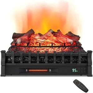 Tangkula 26” Electric Fireplace Log Set Heater with Remote, 5 Flame Modes & Brightness, Thermostat Control, 8H Timer, Realistic Lemonwood Ember Bed, Infrared Quartz Electric Fireplace Insert, 1500W