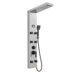 ROVOGO Shower Panel Tower System with Temp Display, Rainfall Waterfall Shower Head, 6 Body Jets and Handheld, Stainless Shower Column with Mixer Valve, Brushed Panel with Black Fixtures