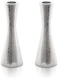 Emanuel Yair Modern Hammered Pillar Candle Holders | Shabbat Candlestick Holders | Minimal Tapered Design (Small 4.3 CX-1)