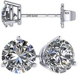 14K Gold Post & Sterling Silver Zirconia 3 Prong Martini Stud Earrings - Platinum Plated 5.50mm 1.50cttw