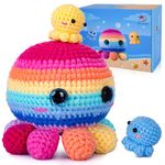 Crochetta Crochet Kit for Beginners, Crochet Kit Step-by-Step Video Tutorials, Crochet Starter Kit Learn to Crochet Kits for Adults Kids Beginners, Jumbo 3 Colorful Octopus Familly (40%+ Yarn Content)