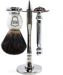 Parker 99R Shave Set - Includes Parker 99R Double Edge Butterfly Safety Razor, Black Badger Brush, Stainless Steel Shave Stand & 5 Blades