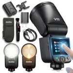 Godox V1 MID S Flash for Sony,55W Round Head Speedlite Touchscreen,Upgrade 24mm,650+Full Power Pops,1.7s Recycle, TTL/HSS 1/8000s V1MID Lightweight Travel Flash for A7C II A6700 A7IV ZV-E1 Fits AK-R1