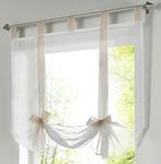 ZebraSmile Lifable Voile Cute Bowknot Tie Up Roman Curtain Tab Top Balloon Curtain Semi Sheer Kitchen Balloon Window Curtain, 24 x 55 Inch, Sand