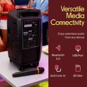 Pyle Portable PA Karaoke Speaker with Bluetooth, 8" Subwoofer, Mic & LED