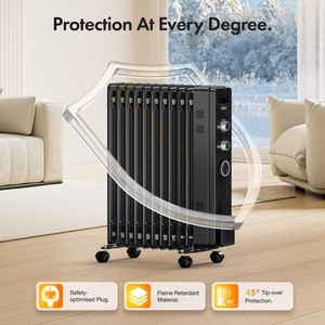 VonHaus 11-Fin Oil Radiator Heater, 2500W – Portable Electric