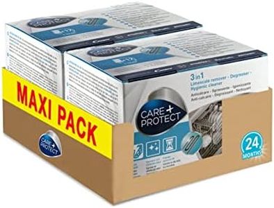 CARE + PROTECT 3in1 Anticalcare, Sgrassante e Igienizzante, per Lavastoviglie e Lavatrice, Universale, Originale, Professionale, in Polvere, 12 Bustine *2, Maxi