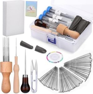 ACEmedia Needle Felting Tools, Wool Felting Supplies, Needle Felting Kit with 60 Pcs Needles, Foam Mat, Wooden Handle, Scissors, Perfect for DIY Felting Wool Projects