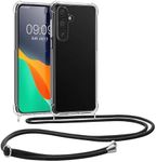 kwmobile Crossbody Case Compatible with Samsung Galaxy S24 Case - Clear TPU Phone Cover w/Lanyard Cord Strap - Black/Transparent