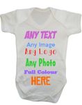 Any Name Text Image Picture Logo Personalised Custom Baby Grow Vest Bodysuit Onesie