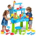 OKKIDY Water Table for Toddlers 3-5, 3-Tier Kids Splash Sand Table Water Toys, Rain Showers Splash Pond for Outdoor Beach Backyard Summer, Activity Play Table for Girls Boys