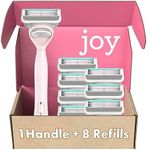 joy Razors for Women, 1 Handle, 8 Razor Blade Refills, Pink, Lubrastrip to Help Avoid Skin Irritation