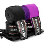 Meister Elite 180" Premium Adult Hand Wraps for MMA & Boxing - 2 Pair Pack w/Mesh Bag - Black/Royal Purple