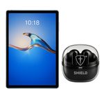 TIITAN Shield Tab 10.1" Gaming Tablet (6GB RAM, 64GB ROM, 4G+Wi-Fi, White) + ShieldBuds09 TWS Earbuds (15H Playtime, Game Mode, Bluetooth 5.4, Dual Mic, Black) | Combo Pack