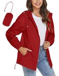 iWoo Summer Jackets For Women Uk Raincoat Lightweight Shower Proof Rain Coats Uk Solid Color Trench Coat Plus Size Red XL