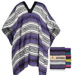 Artisans Bazaar Traditional Mexican Baja Poncho Men and Women Authentic Gaban Serape Sarape Blanket Pancho Jorongo Cowboy, Purple, One Size