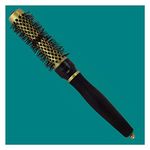 Scarlet Line Professional Small Ceramic Barrel Heat Reminder Hot Curling Round Hair Brush For Men And Women, Black and Golden Color, 25 mm