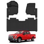 NIKALAIKA Floor Mats for 2015-2025 2026 Ford F150 Super Cab/Extended Cab (Not for SuperCrew Cab), All Weather TPE Rubber Floor Liners Anti-Slip Automotive Mats for Ford F-150 XL, XLT Accessories,Black