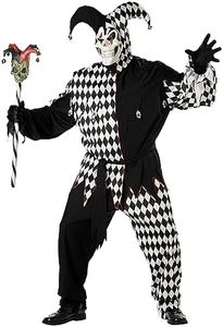 California Costumes Men's Plus Size- Black Evil Jester Costume, Black/White, Plus