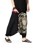 The Veshti Company Printed Relaxed Harem Pants For Men's Cotton Hippie Style Baggy Boho Yoga Pajama Pant With Pocket,Ancient Seal Black-Beige,M