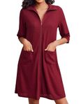 Ekouaer Housecoats for Women Zipper Front Pockets 3/4 Sleeve Bathrobe Zip Up Soft Bath Robe Waffle Knit