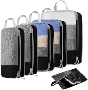 Berusd 6 Set Compression Packing Cubes for Suitcases, Extensible Travel Packing Cubes, Mesh Luggage Suitcase Organizer Bags, Large Medium Small Slim Packing Cube, Travel Suitcase Accessories Black