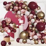 YQWIN 144Pcs Burgundy Balloon Garland Arch Kit Wine Red White Rose Gold Balloons Burgundy Blush Metallic Gold Balloons for Valentines Day Wedding Proposal Women Birthday Bridal Shower Anniversary