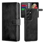 PULOKA - 2 in 1 Flip Cover for Samsung S24 Ultra - Protective Case with Card & Cash Pockets - Detachable Flip Case, Kickstand & Magnetic Closure -Vegan Leather - Profesional & Premium Finish -Black