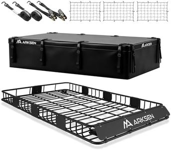 ARKSEN 84 x 50 x 6 Inch Universal Extra Wide 150LB Heavy Duty Roof Rack with 500D PVC Waterproof Cargo Bag, Nylon Cargo Nets, Ratchet Straps,Car Top Luggage Holder Carrier Basket for SUV, Truck