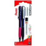 Pentel Twist-Erase GT Retractable Mechanical Pencil, 0.5mm Fine Point, Writing, Drawing, School Supplies, Large Retractable Eraser, Assorted Colours, QE205LEBP2, 2 Pack with Lead and Erasers