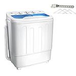 Erivess Portable Twin Tub 18lbs Washing Machine with Drying Rack, 11lbs Washer Mini Compact Laundry Machine with 7lbs Spinner, Semi-automatic Washer Combo for Dorms, Apartments (18lbs)